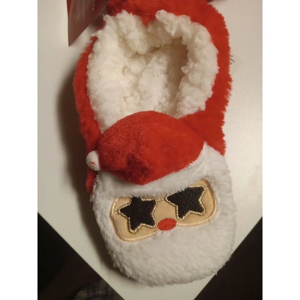 Women's Santa Sunglasses Faux Fur Christmas Slipper Socks with Grippers -...